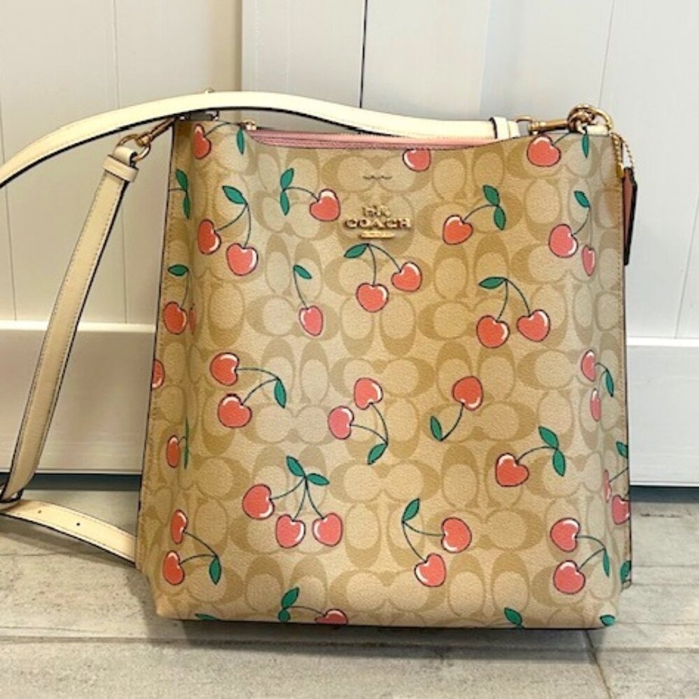 Coach Mollie Large Bucket Bag Signature Canvas with Heart Cherry Print